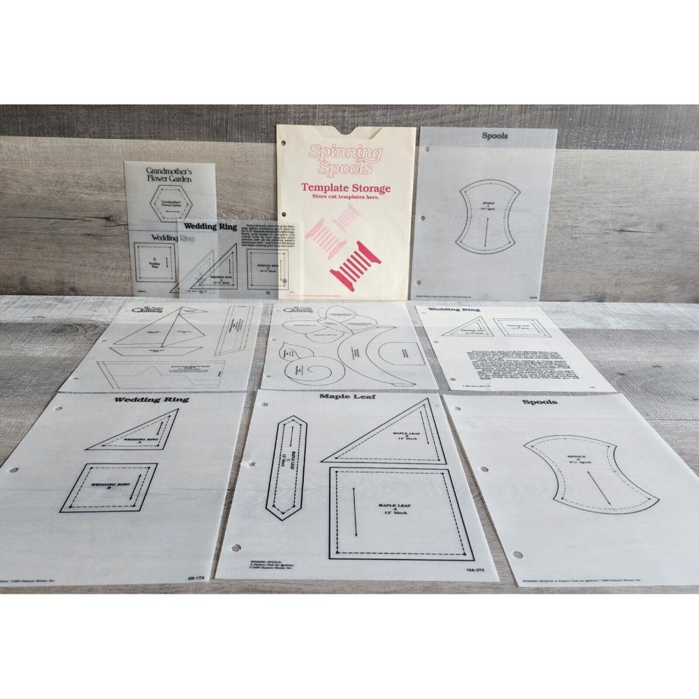 Georgia Bonesteel's Spinning Spools Template Storage Bag + 9 Quilt Templates #50